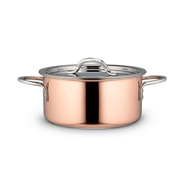 Bon Chef 60299-CopperHL Country French Copper Pot with Hinged Lid, 1 Qt. 22 oz.