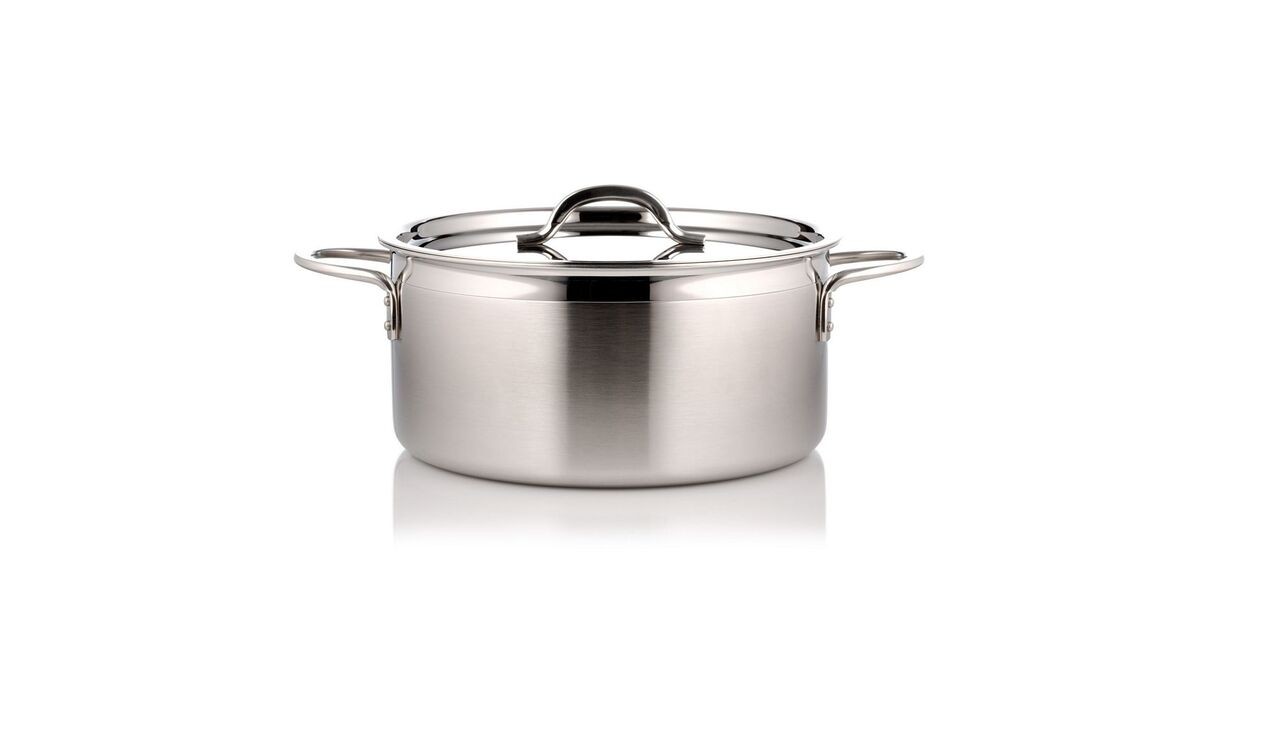 Bon Chef 60300-2ToneSSHL Country French Two Tone Stainless Steel Pot with Hinged Lid, 2 Qt. 9 oz.