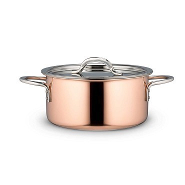 Bon Chef 60302-CopperHL Country French Copper Pot with Hinged Lid, 4 Qt. 9 oz.