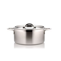 Bon Chef 60303-2ToneSSHL Country French Two Tone Stainless Steel Pot with Hinged Lid, 5 Qt. 22 oz.