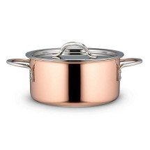 Bon Chef 60303-CopperHL Country French Copper Pot with Hinged Lid, 5 Qt. 22 oz.