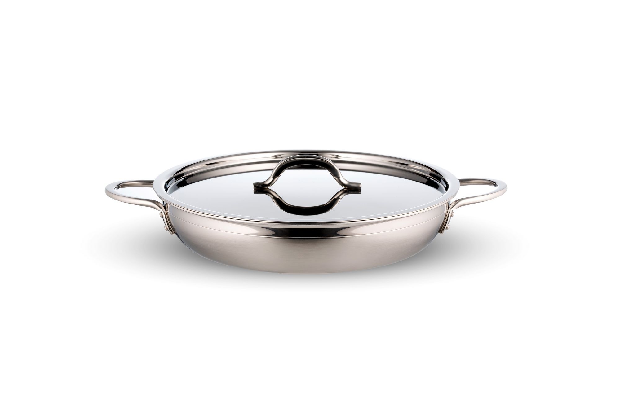 Bon Chef 60305-2ToneSS Country French Two Tone Stainless Steel Saute Pan with Cover, Double Handle, 2 Qt. 12 oz.