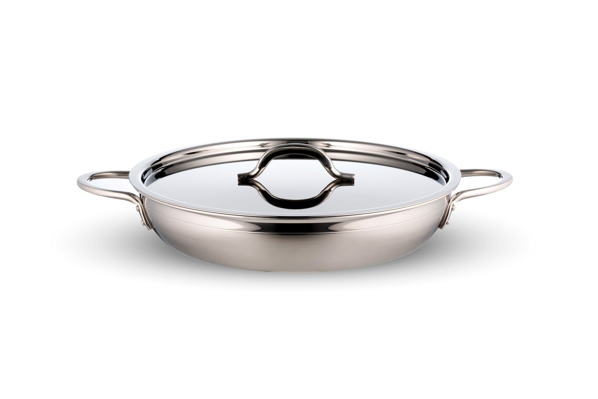 Bon Chef 60306-2ToneSS Country French Two Tone Stainless Steel Saute Pan with Cover, Double Handle, 3 Qt. 4 oz.