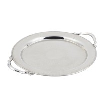 Bon Chef 61334 Stainless Steel Round Tray with Handles, Etching, and Bead Border, 13&quot; Dia.