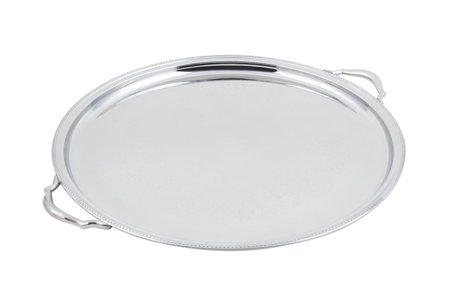 Bon Chef 61337 Stainless Steel Round Tray with Handles and Etching, 20" Dia.