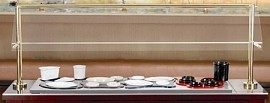 Bon Chef 90085 Single Sided Brass Clear View Sneeze Guard for 6' Buffet, 64 1/2" x 16 1/4" x 31"