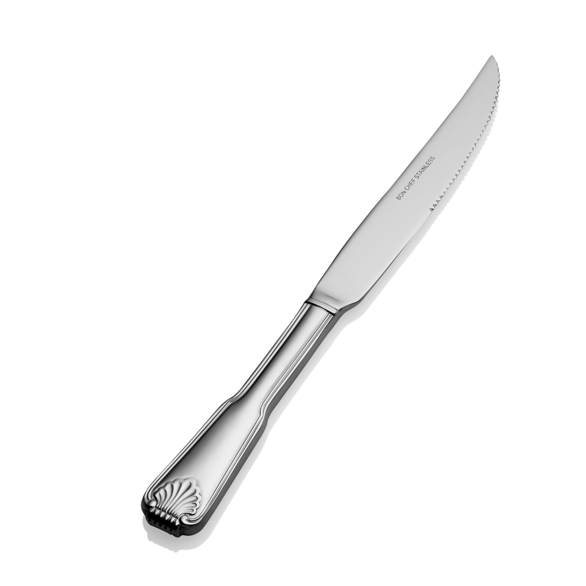 Bon Chef S2015S Shell 18/8 Stainless Steel Silverplated European Solid Handle Steak Knife