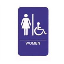 TableCraft 695630 Women/Accessible + Handicapped Symbol Braille Sign, White-On-Blue 6&quot; x 9&quot; 
