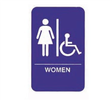 TableCraft 695630 Women/Accessible + Handicapped Symbol Braille Sign, White-On-Blue 6" x 9" 