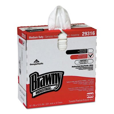 Brawny Industrial Lightweight Shop Towel, 9-1/10" x 12-1/2", White, 2000/Carton