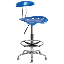 Flash Furniture LF-215-BRIGHTBLUE-GG Bright Blue and Chrome Bar Height Drafting Stool with Tractor Seat