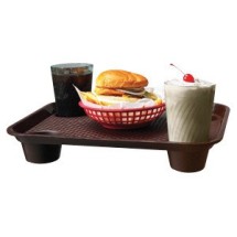 G.E.T. Enterprises FT-20-BR Brown Polypropylene 17&quot; x 14&quot; Fast Food Tray with 4-Holders