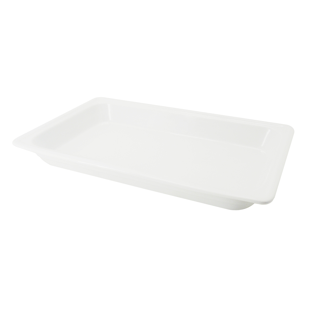CAC China BF-101 Full Size Super White Porcelain Rectangular GN Food Pan 20-7/8"L x 12-3/4"W x 2-1/2"H - 4 pcs