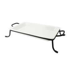 CAC China BF-G111 Super White Porcelain Full Size GN Food Pan Set with Rack 20 7/8&quot; - 4 sets