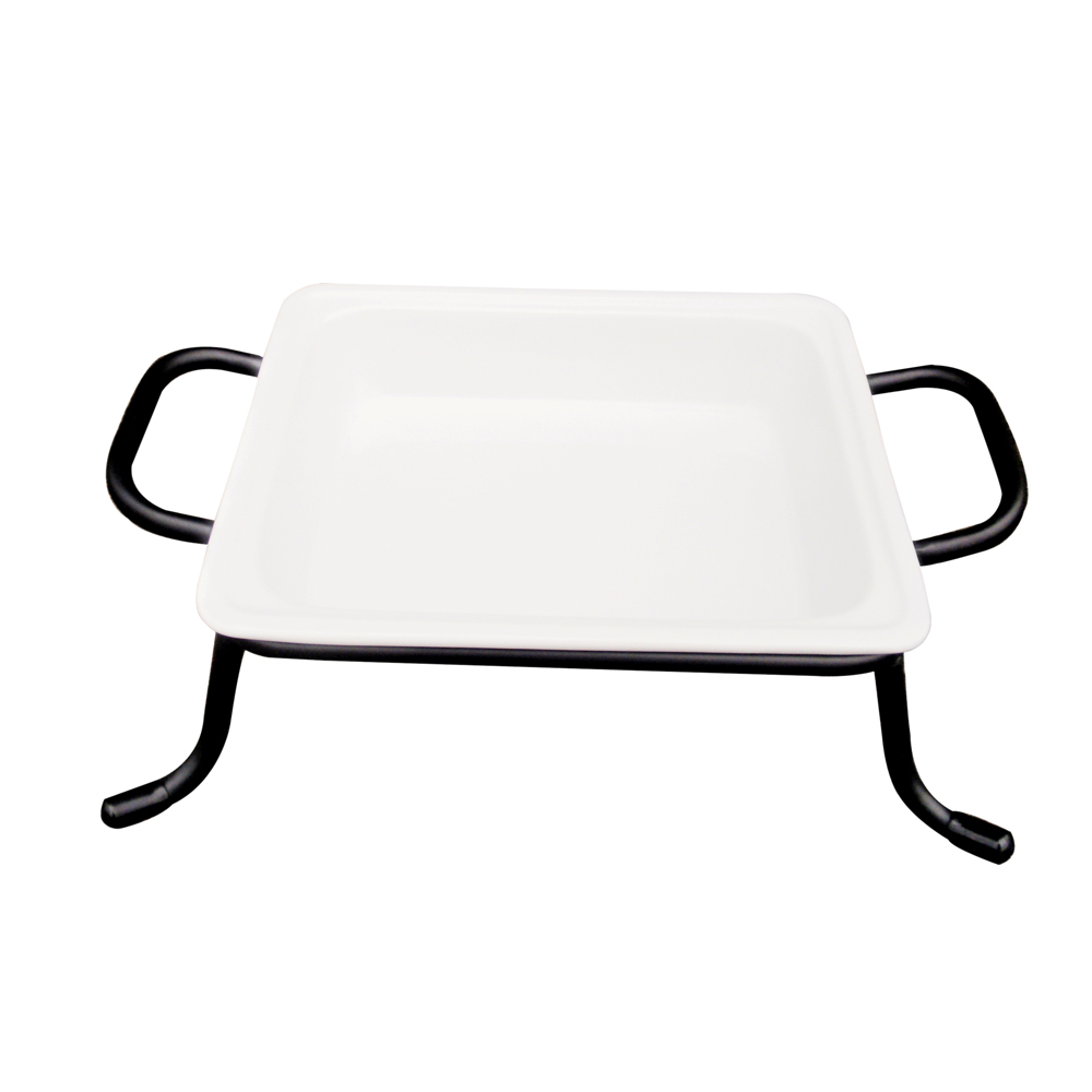 CAC China BF-G112 Super White Porcelain 1/2 Size Rectangular GN Food Pan Set with Rack 12 3/4" - 4 sets