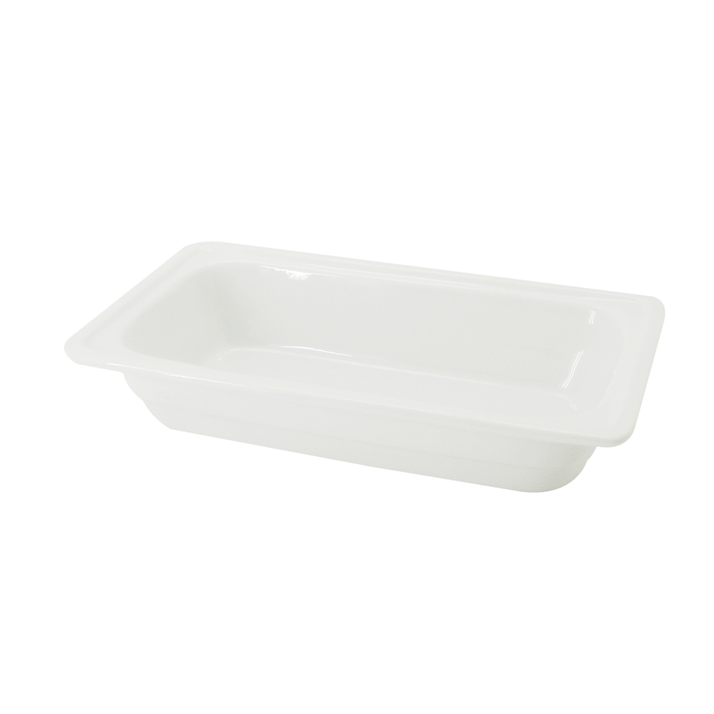 CAC China BF-103 Super White Porcelain 1/3 Size Rectangular GN Food Pan 12-3/4"L x 6-7/8"W x 2-1/2"H - 12 pcs