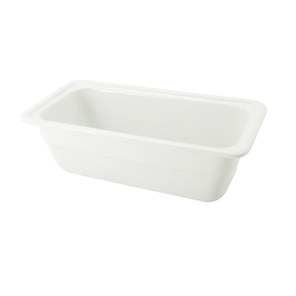 CAC China BF-103D Super White Porcelain 1/3 Size Deep Rectangular GN Food Pan 12-3/4"L x 6-7/8"W x 4"H - 6 pcs