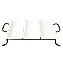CAC China BF-G313 Super White Porcelain 1/3 Size GN Food Pan Set with 2 Divider Bars & Rack 12 3/4&quot; - 4 sets