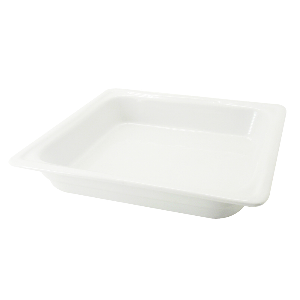 CAC China BF-203 Super White Porcelain 2/3 Size Rectangular GN Food Pan 12-3/4"L x 14"W x 2-1/2"H - 4 pcs