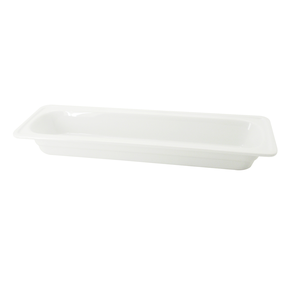 CAC China BF-204 Super White Porcelain 2/4 Size Rectangular GN Food Pan 20-7/8"L x 6-3/8"W x 2-1/2"H - 8 pcs
