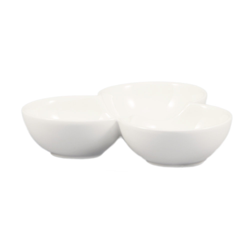CAC China COL-42 Accessories Super White Porcelain 3 Compartment Leaf Shape Bowl 2 oz., 7 1/2" - 1 dozen