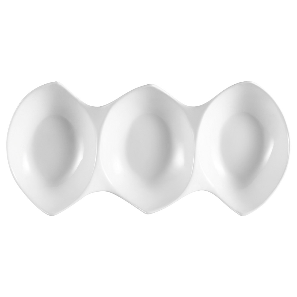CAC China COL-46 Accessories Super White Porcelain 3 Compartment Leaf Shape Bowl, 1/2 oz., 6" - 4 dozen