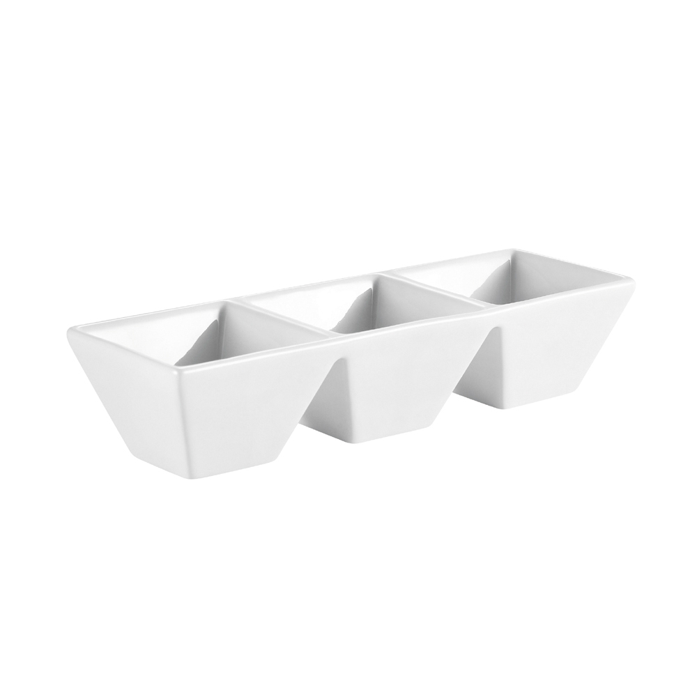 CAC China CN-3T7 3 Compartment Porcelain Rectangular Tray 1.5 oz. x 3, 7" - 2 dozen