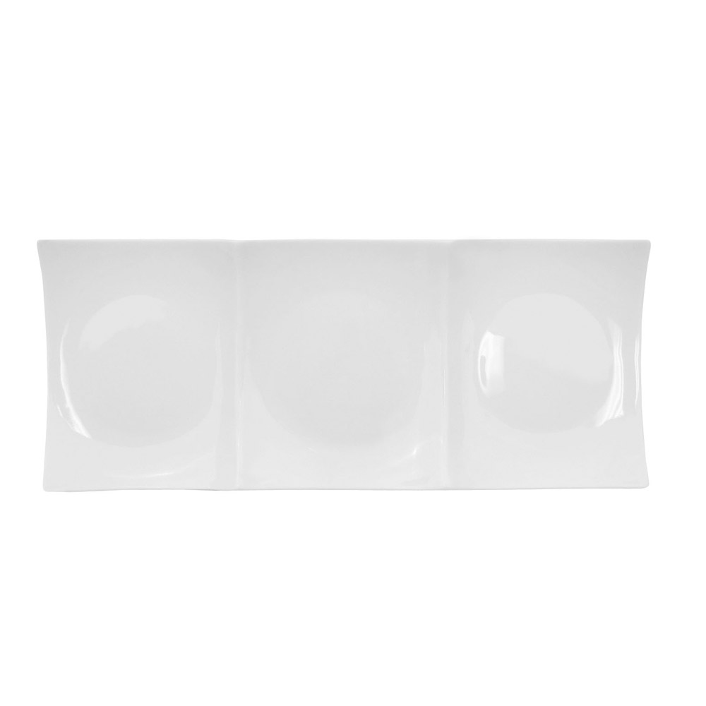 CAC China F-P3 Fortune 3 Compartment Super White Porcelain Rectangular Platter 11 1/2" - 2 dozen