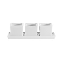 CAC China DT-3RT7 Gourmet Collection Super White Porcelain Rectangular Tray and 3-Square Bowls Set 2 oz. x 3 - 10 set