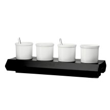 CAC China BF-PS40 Super White Porcelain 4 Jar Jam/Sauce Pot Set with Metal Stand - 1 set
