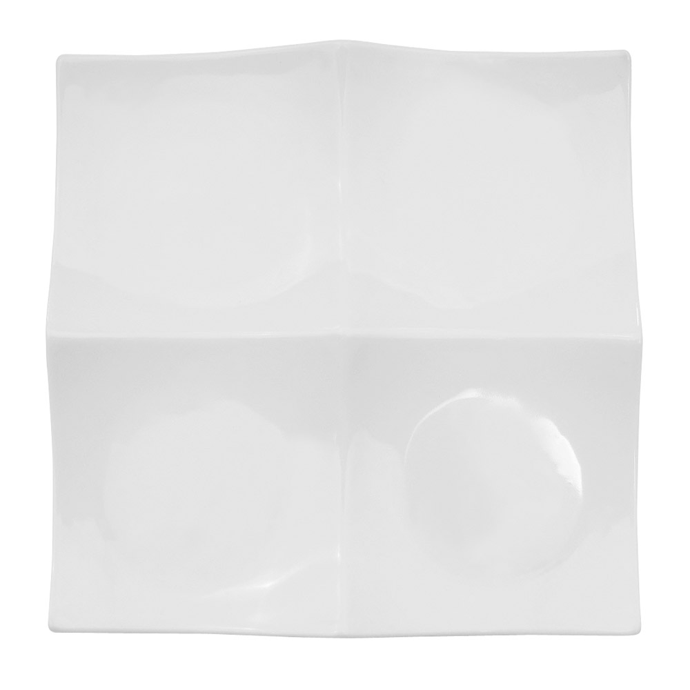 CAC China F-P14 Fortune Super White Porcelain 4 Compartment Square Plate 14" - 6 pcs