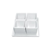 CAC China DT-SQ4 Gourmet Collection Square Tray and 4-Square Bowls Set 2 oz. x 4 - 10 set