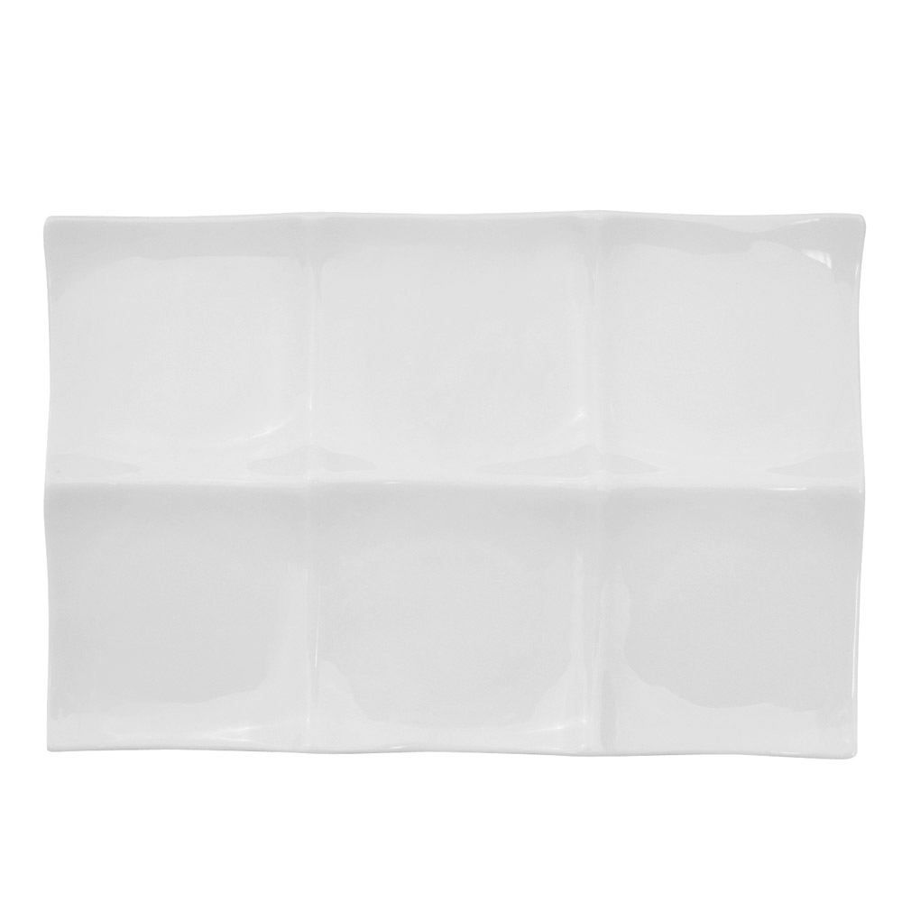 CAC China F-6S Accessories Bone White 6-Compartment Rectangular Platter 11 1/2" - 2 dozen