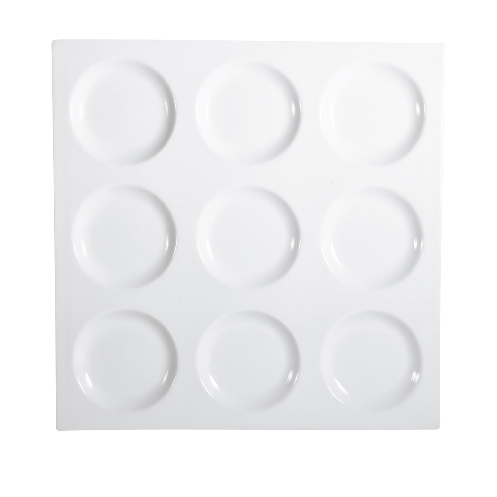 CAC China CMP-SQ12 9 Compartment Super White Porcelain Square Tray 12" - 1 dozen