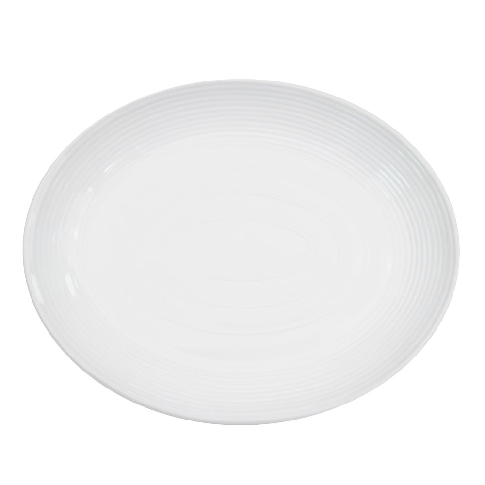 CAC China TGO-12C Tango Embossed Bone White Porcelain Coupe Oval Platter 10 1/2" - 2 dozen