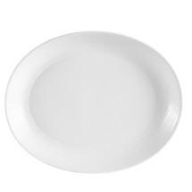 CAC China CBS-14C Cambridge Embossed Super White Porcelain Coupe Oval Platter 12 3/4" - 1 dozen