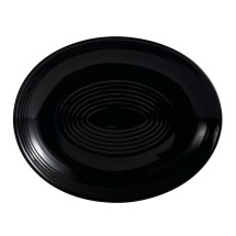 CAC China TG-13C-BLK Tango Embossed Porcelain Black Coupe Oval Platter 11 1/2&quot;  - 1 dozen
