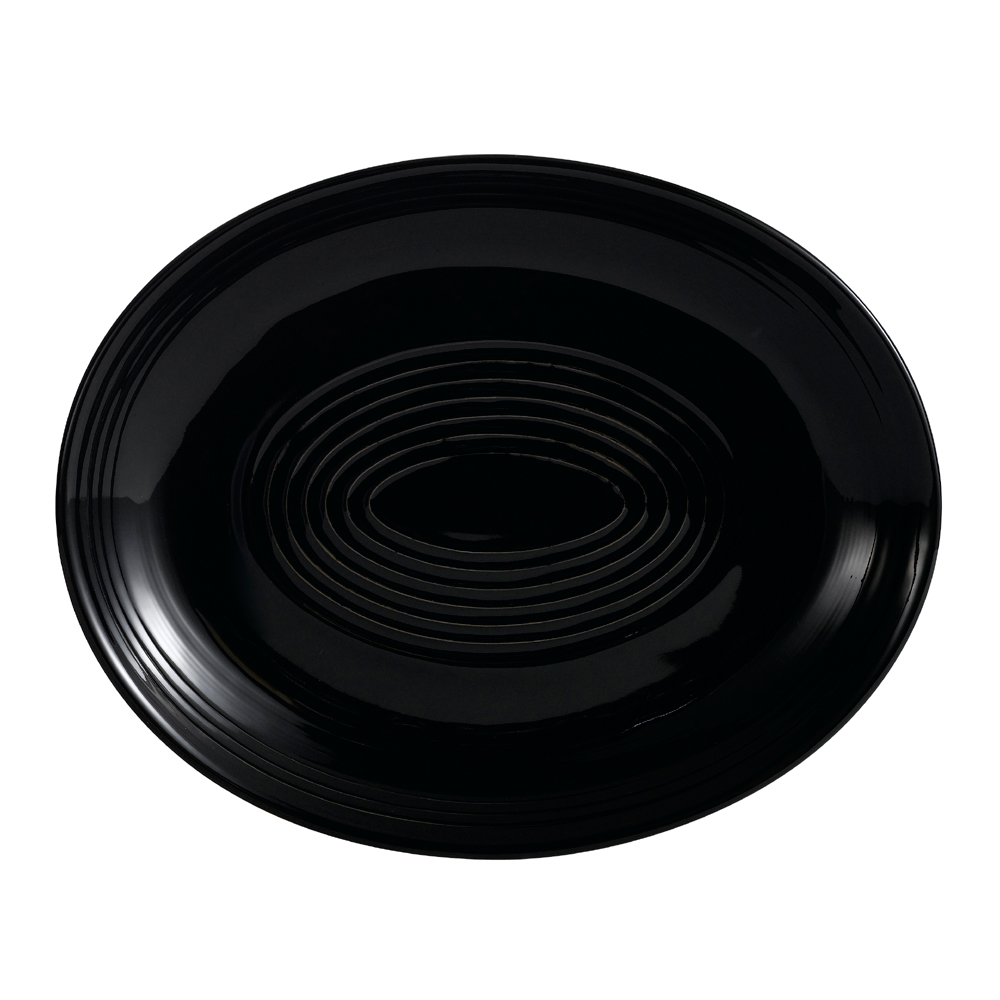 CAC China TG-14C-BLK Tango Embossed Porcelain Black Coupe Oval Platter 12 3/4"  - 1 dozen