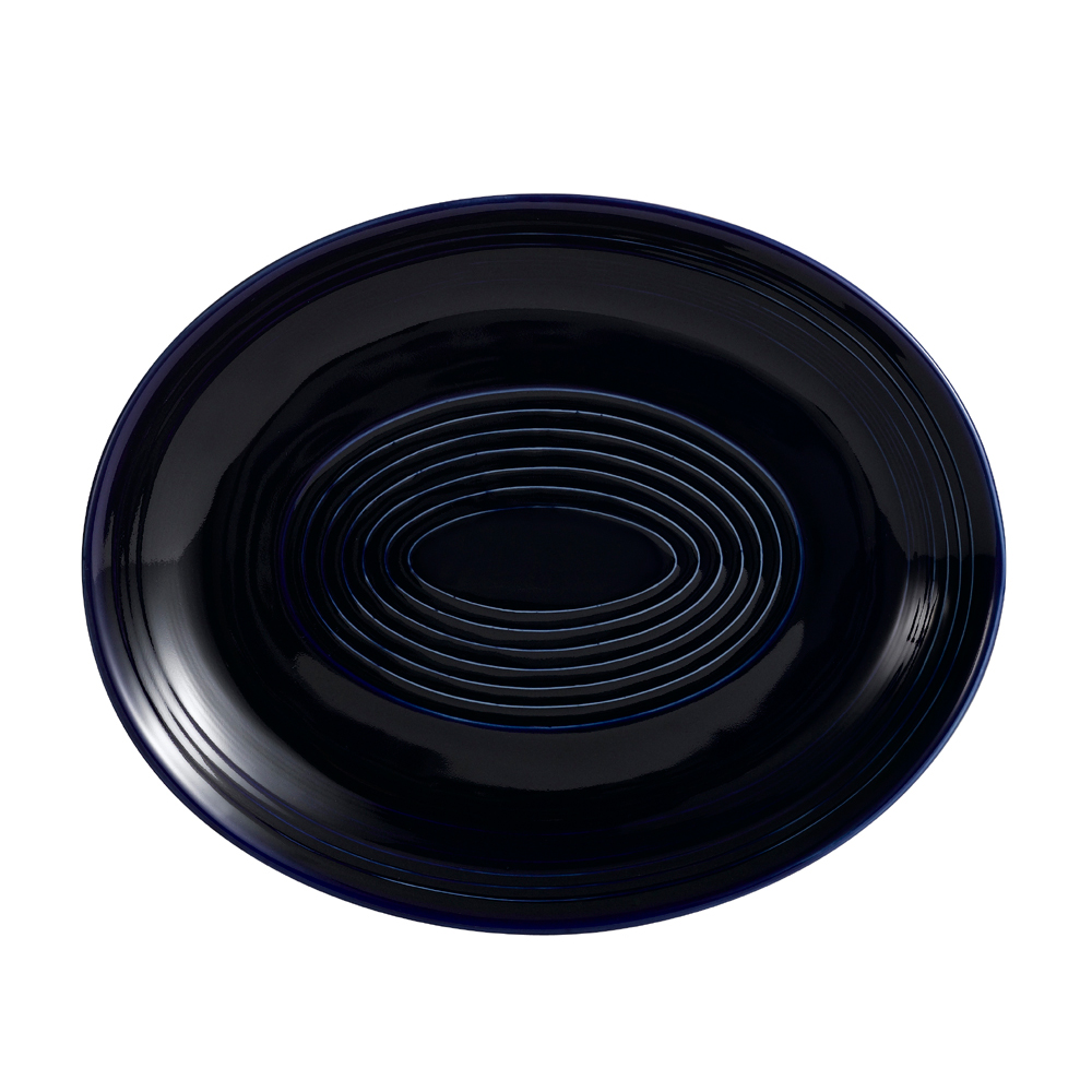 CAC China TG-14C-CBU Tango Embossed Porcelain Cobalt Blue Coupe Oval Platter 12 3/4"  - 1 dozen