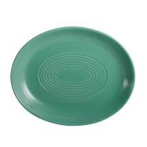 CAC China TG-13C-G Tango Embossed Porcelain Green Coupe Oval Platter 11 1/2&quot;  - 1 dozen