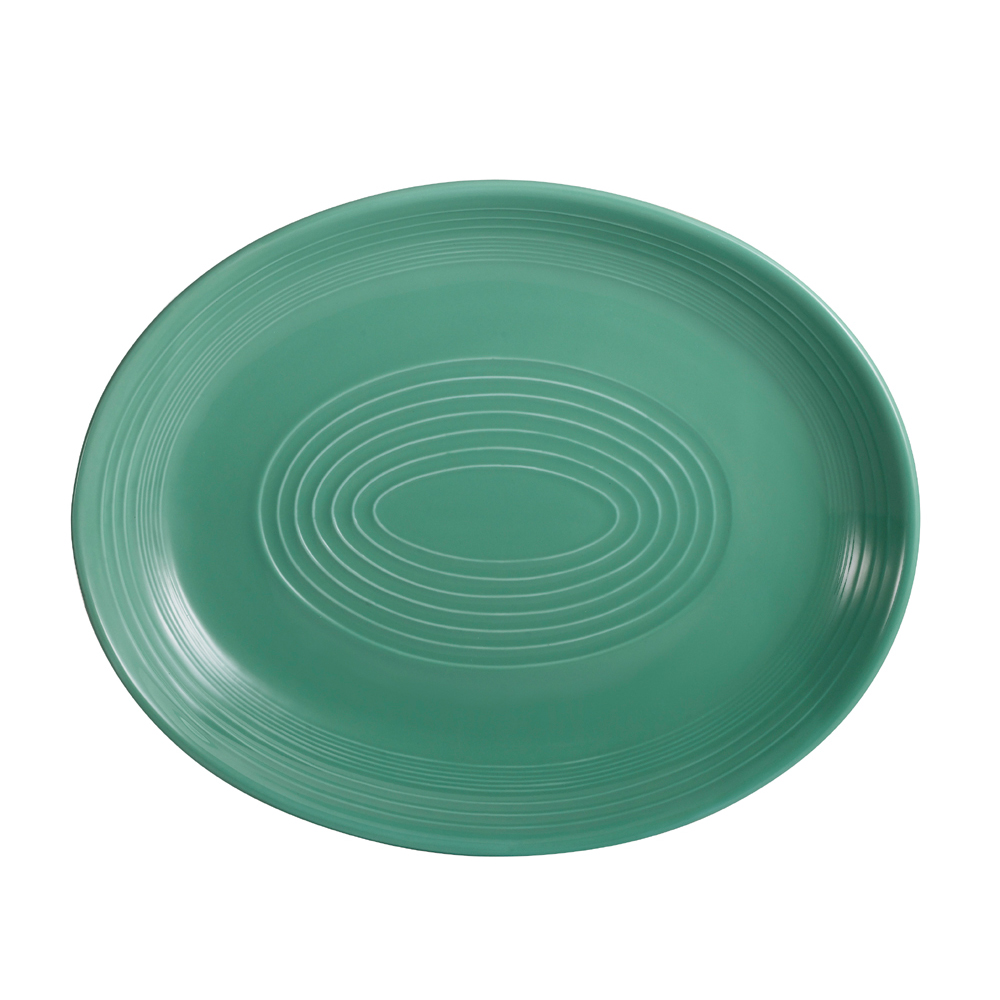 CAC China TG-13C-G Tango Embossed Porcelain Green Coupe Oval Platter 11 1/2"  - 1 dozen