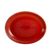CAC China TG-13C-R Tango Embossed Porcelain Red Coupe Oval Platter 11 1/2&quot;  - 1 dozen