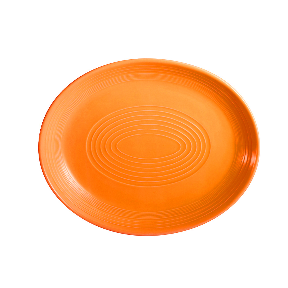 CAC China TG-14C-TNG Tango Embossed Porcelain Tangerine Coupe Oval Platter 12 3/4"  - 1 dozen