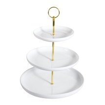CAC China PTE-C3 Porcelain Coupe Round Super White 3-Tier Serving Tray 10&quot;  - 8 set