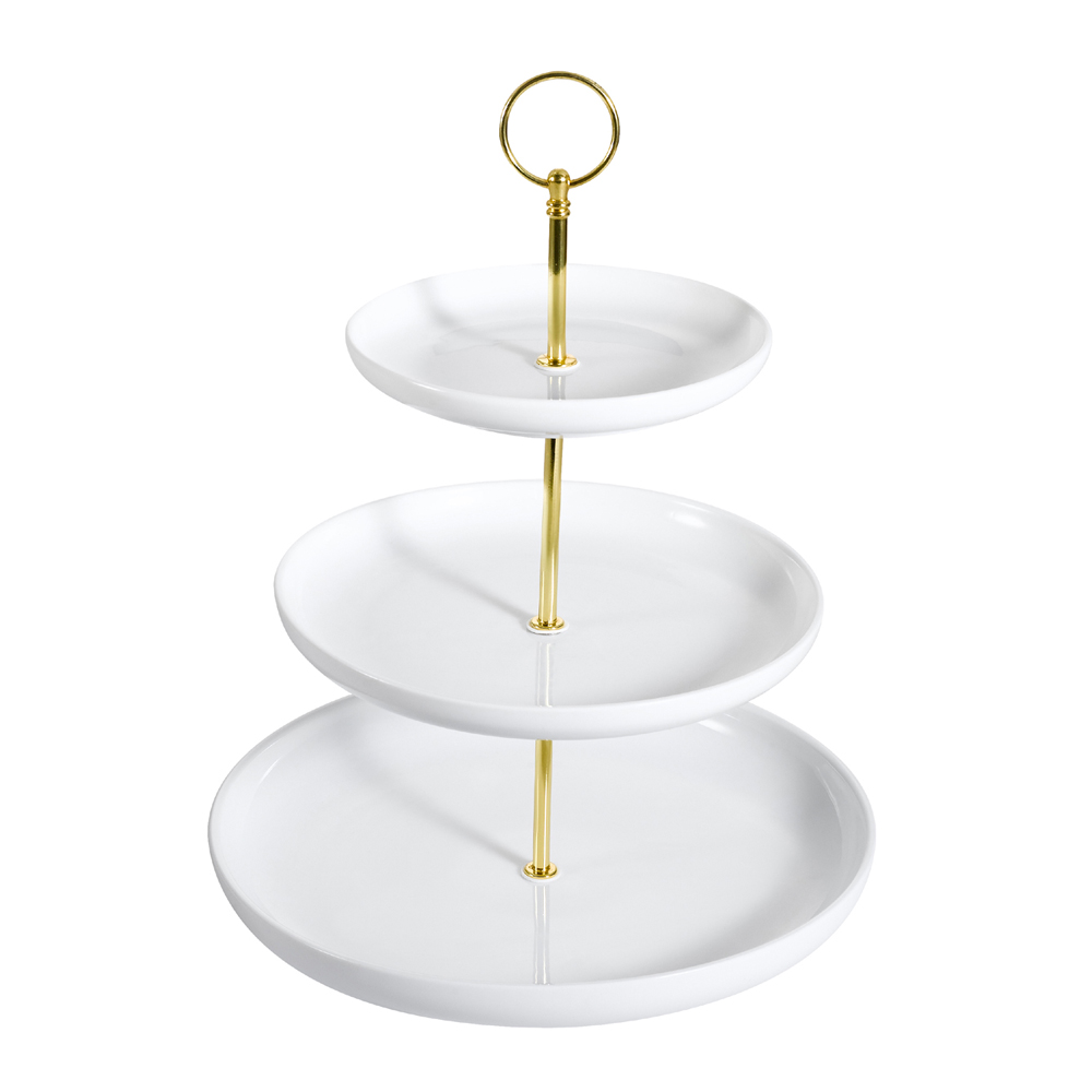 CAC China PTE-C3 Porcelain Coupe Round Super White 3-Tier Serving Tray 10"  - 8 set