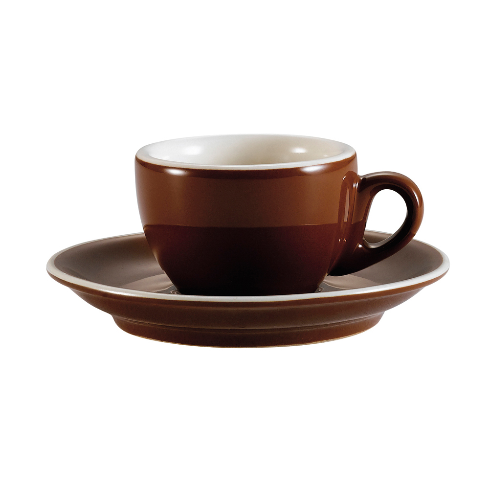 CAC China CFB-1 Brown/White Stoneware Tea Cup & Saucer Set 8 oz. - 36 sets