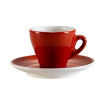 CAC China E-3-R Red Porcelain Cup & Saucer Set 3.5 oz., 2 3/4&quot; x 4 7/8&quot; - 48 set