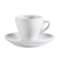 CAC China E-3 White Porcelain Cup & Saucer Set 3.5 oz., 2 3/4&quot; x 4 7/8&quot; - 48 set