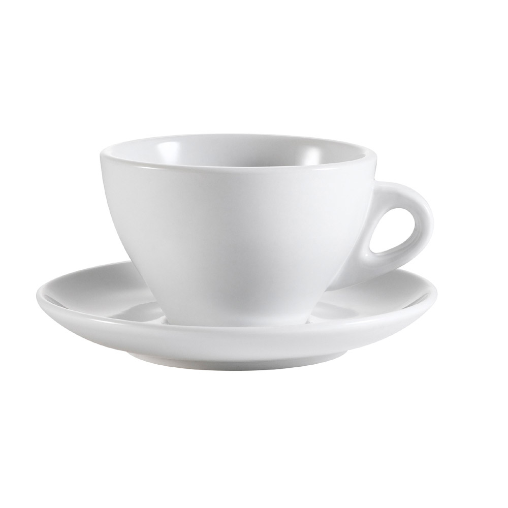 CAC China E-75 Super White Porcelain Tea Cup & Saucer Set 7.5 oz. - 36 sets