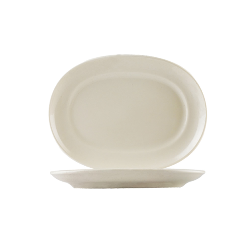 CAC China REC-D13 REC American White Stoneware D-End Platter 12"  - 1 dozen